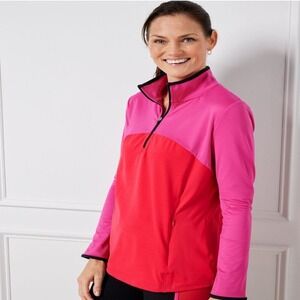 T by Talbots Petites S Women Quarter Zip Active Pullover Colorblock Casual Top